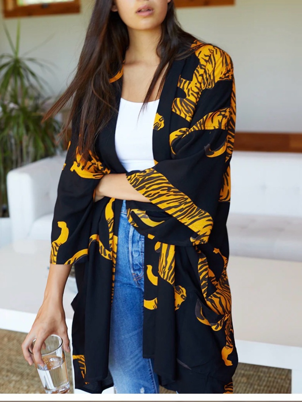 Emerson Fry Fete Layering Tiger-Print Kimono. Size M/L